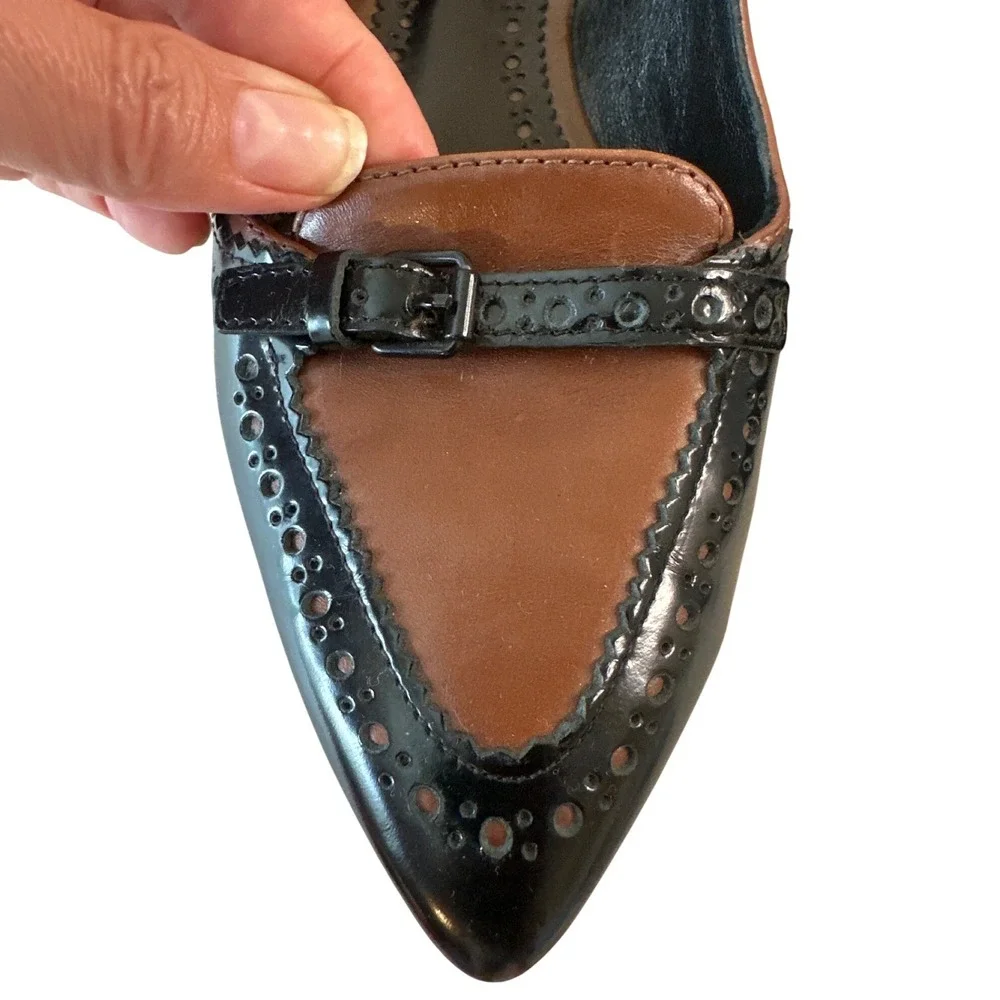 Tory Burch Darlene Two-Tone‎ Wingtip Pointed Toe Leather Flats 8.5